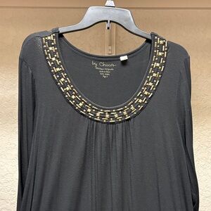 Chico's Black Blouse with Gold Detailing Size 3